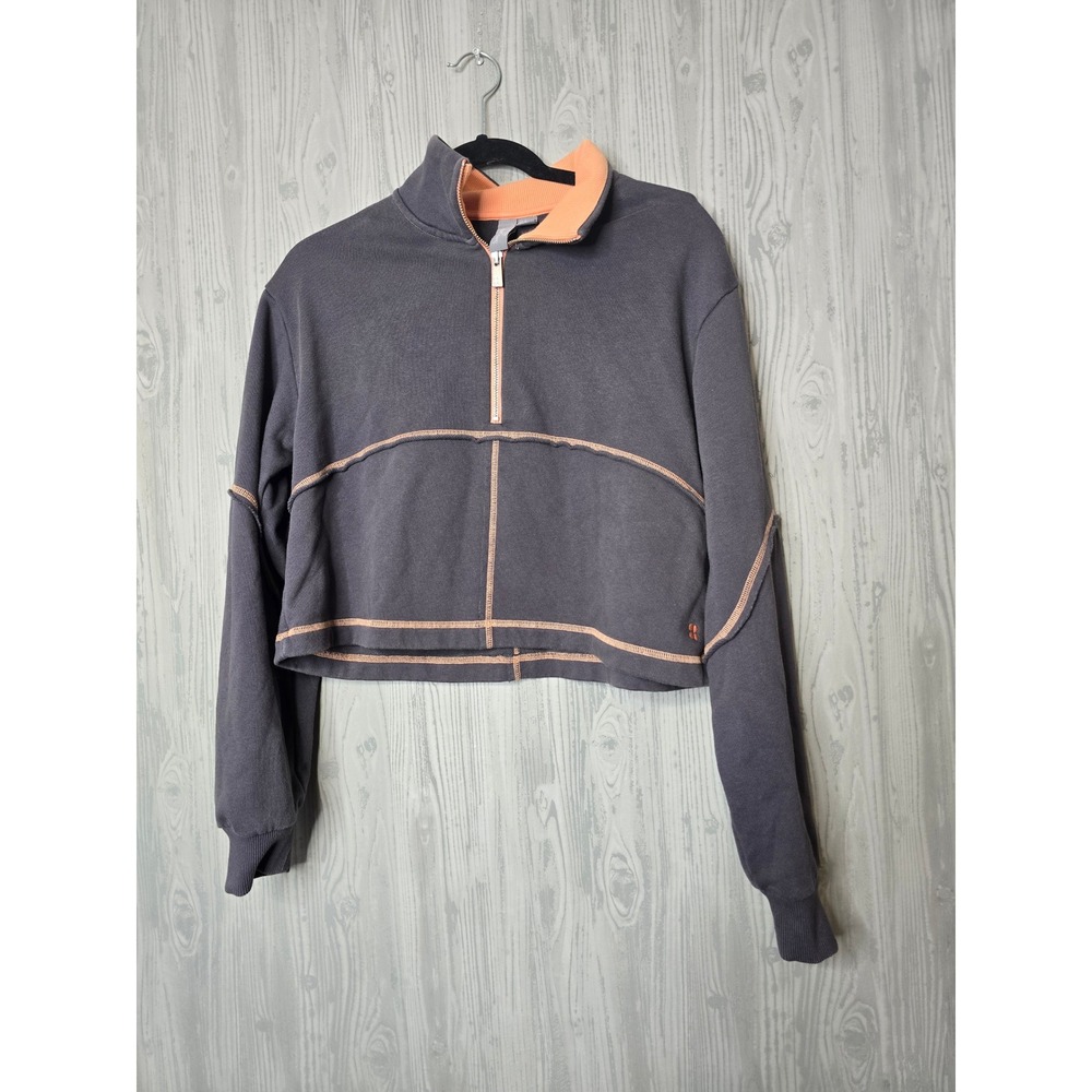 Sweaty Betty Cropped Quarter Zip Sweatshirt Small Charcoal Peach Activewear